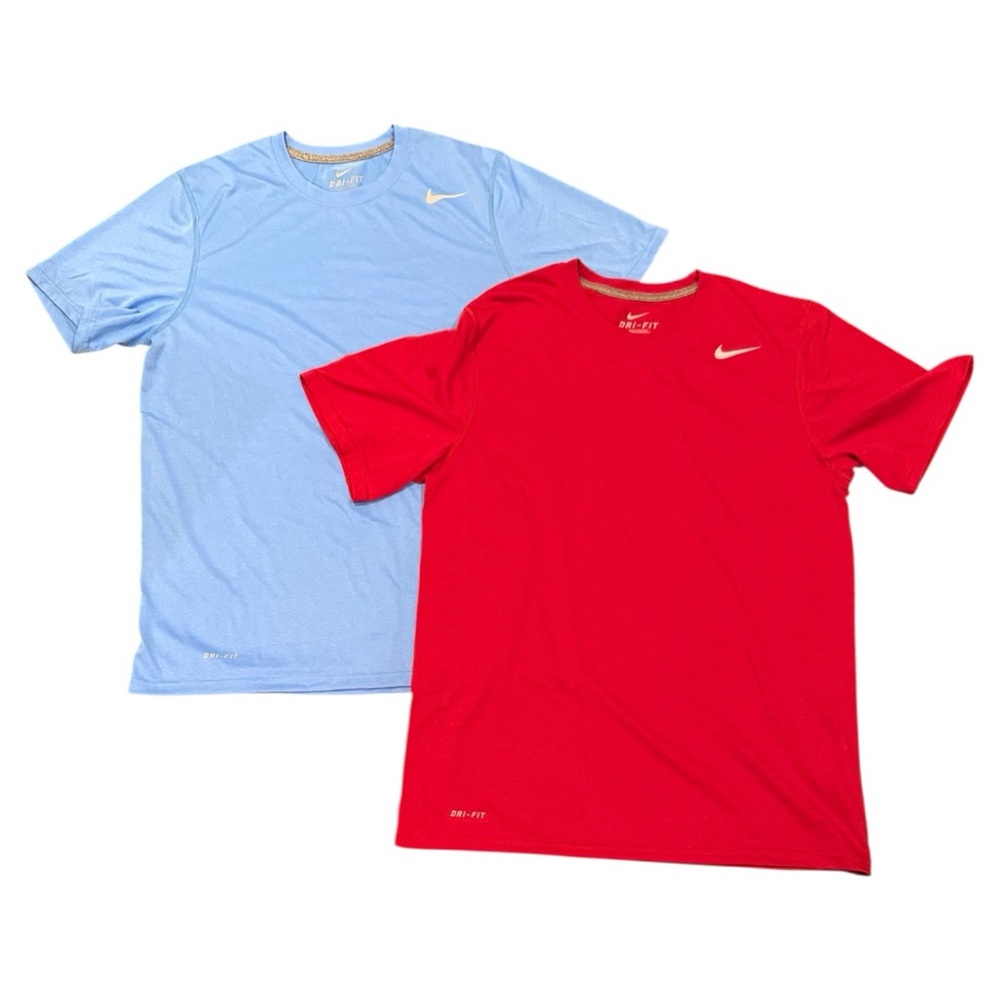 (2) Nike Dri-Fit crew neck tee shirts solids red blue Medium M